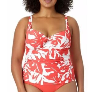 Anne Cole Coral Coastal Palm Retro Twist Underwire Tankini & Bottom 24W NWT